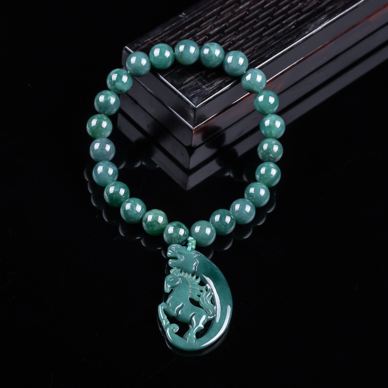 Jewelry & Watches Sp Z Oo Ul Frezerów 3 - Natürliches Jadeit Blauwasser-Tierkreiszeichen Pferdeperlen Handgeknüpftes Armband