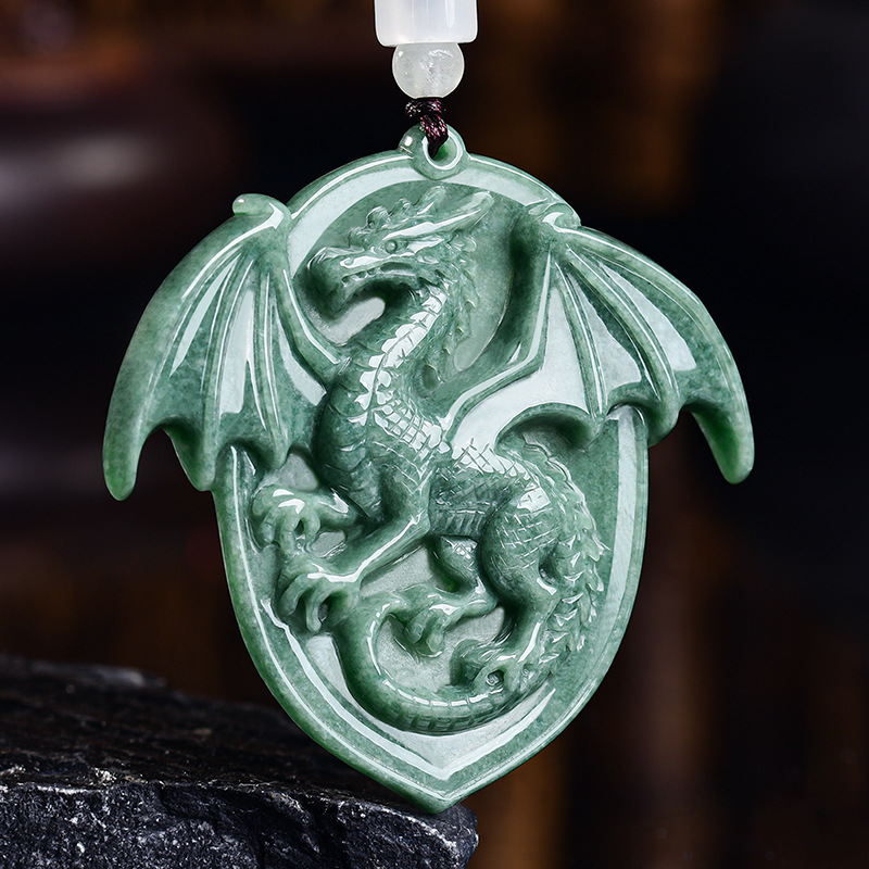 Jewelry & Watches Sp Z Oo Ul Frezerów 3 - Natürliche burmesische Jadeit-Drachen-Anhänger-Halskette, Edelstein-geschnitztes Amulett, Vintage-Luxus,